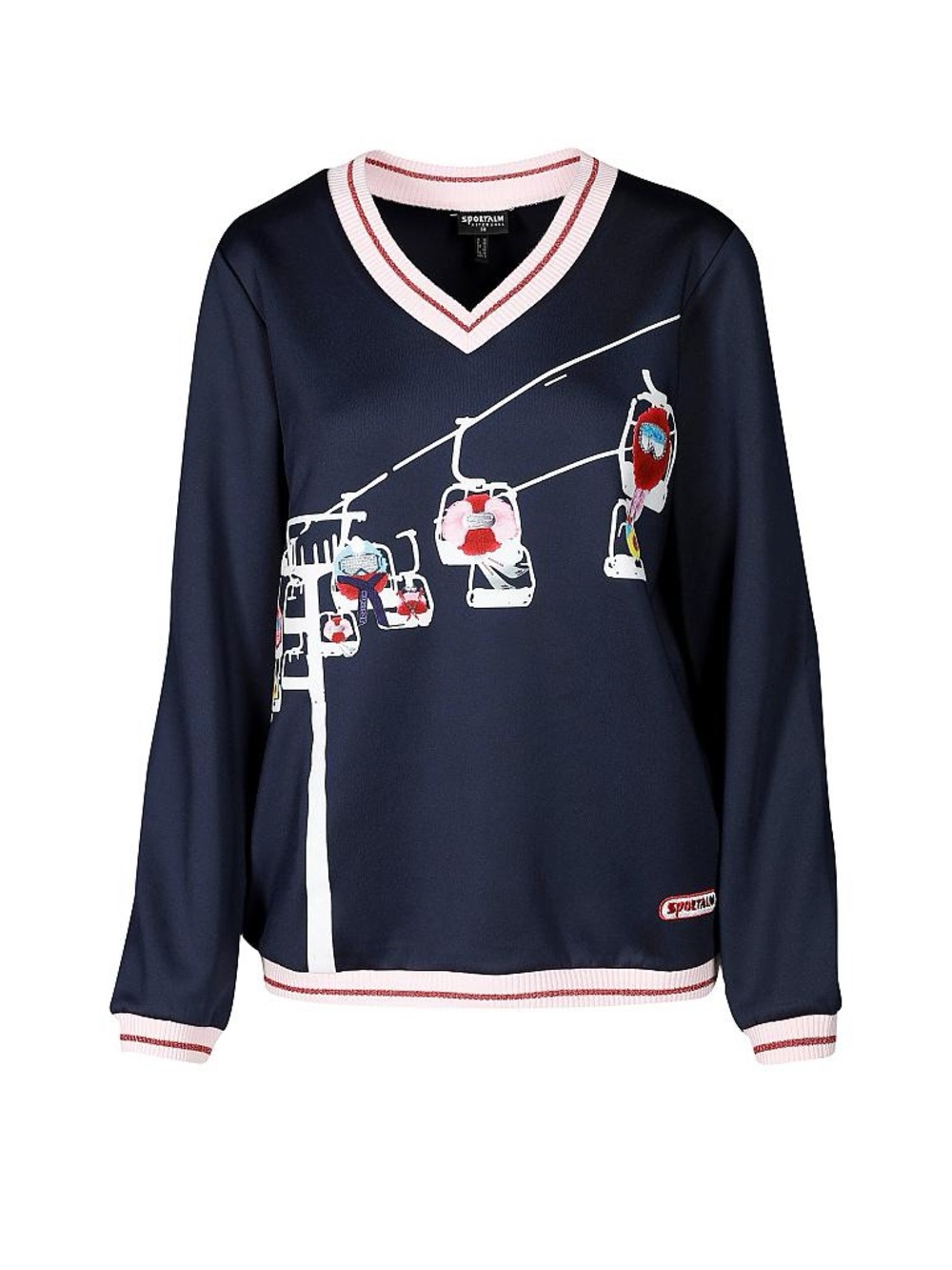 Sportalm Navy V-Neck Pullover with Ski Lift Motif fits like small